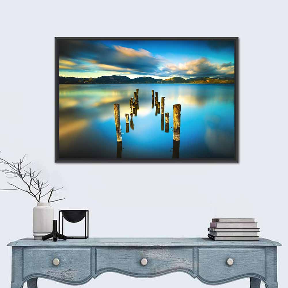 Golden Hour Pier on Lake Wall Art
