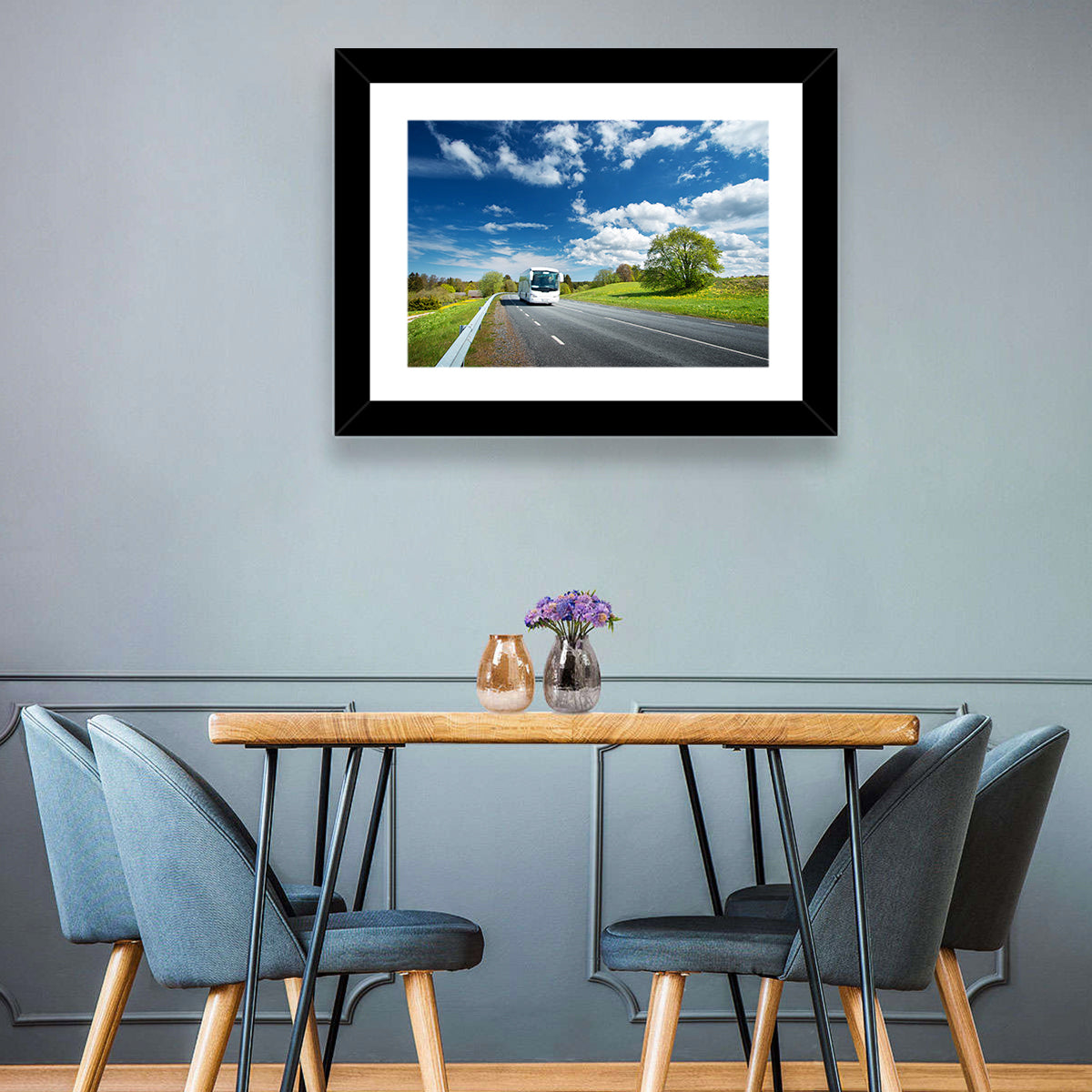 White Bus on Meadow Road Wall Art