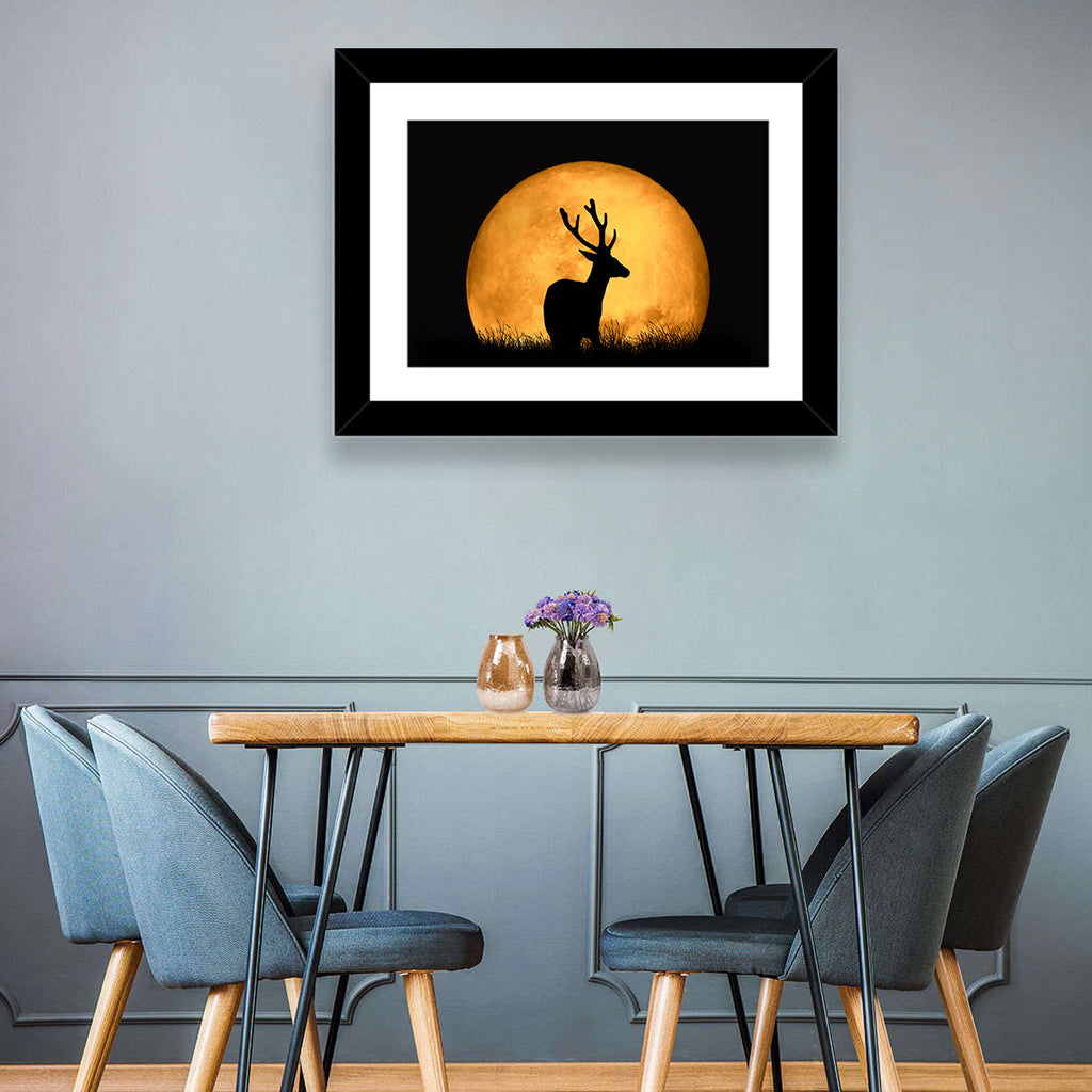 Buck Silhouette Under Red Moon Wall Art