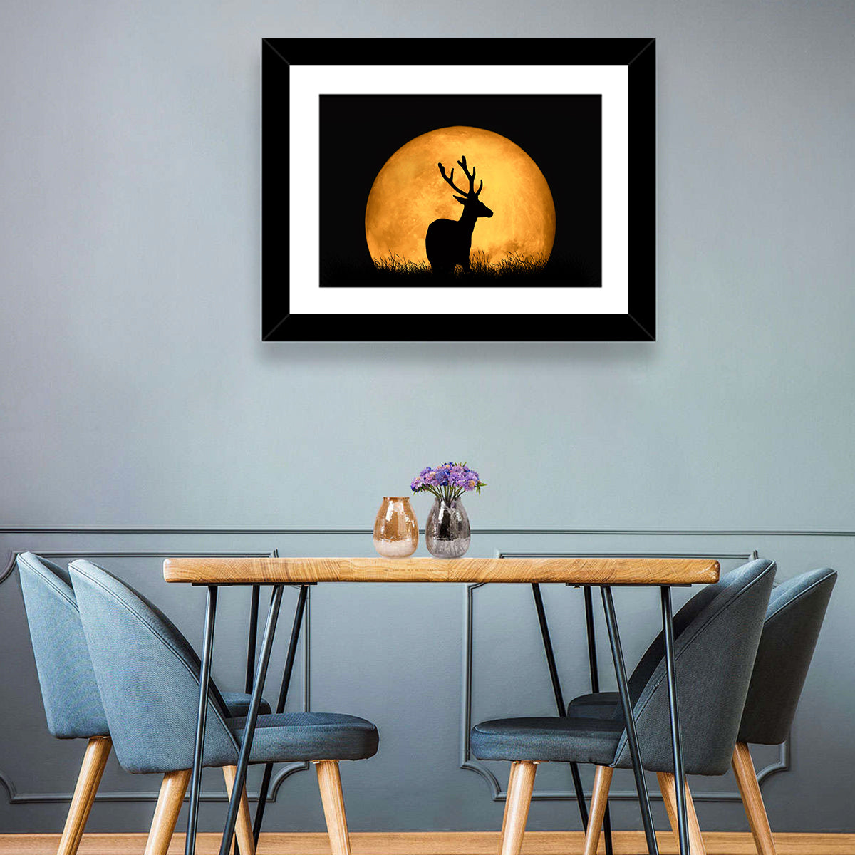 Buck Silhouette Under Red Moon Wall Art