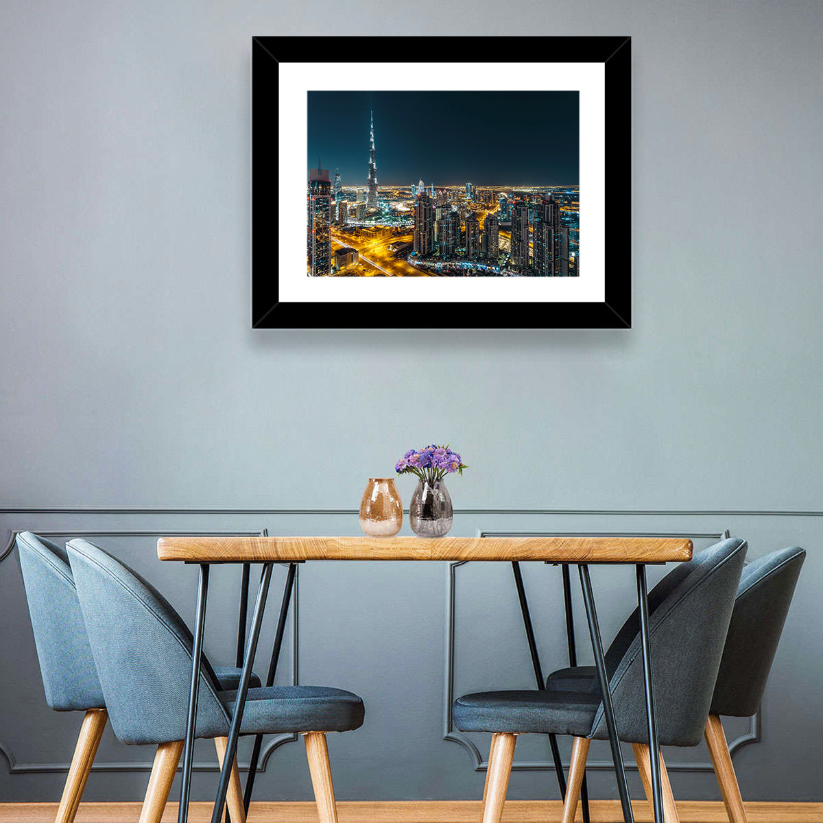 Dubai Night Skyline with Burj Khalifa Wall Art
