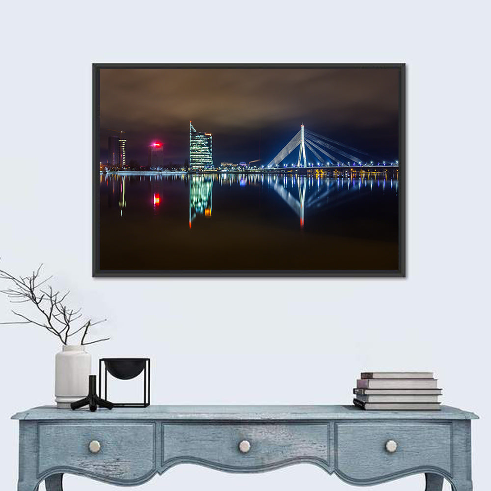 Vanšu Bridge Night Skyline Wall Art in a room, landscape