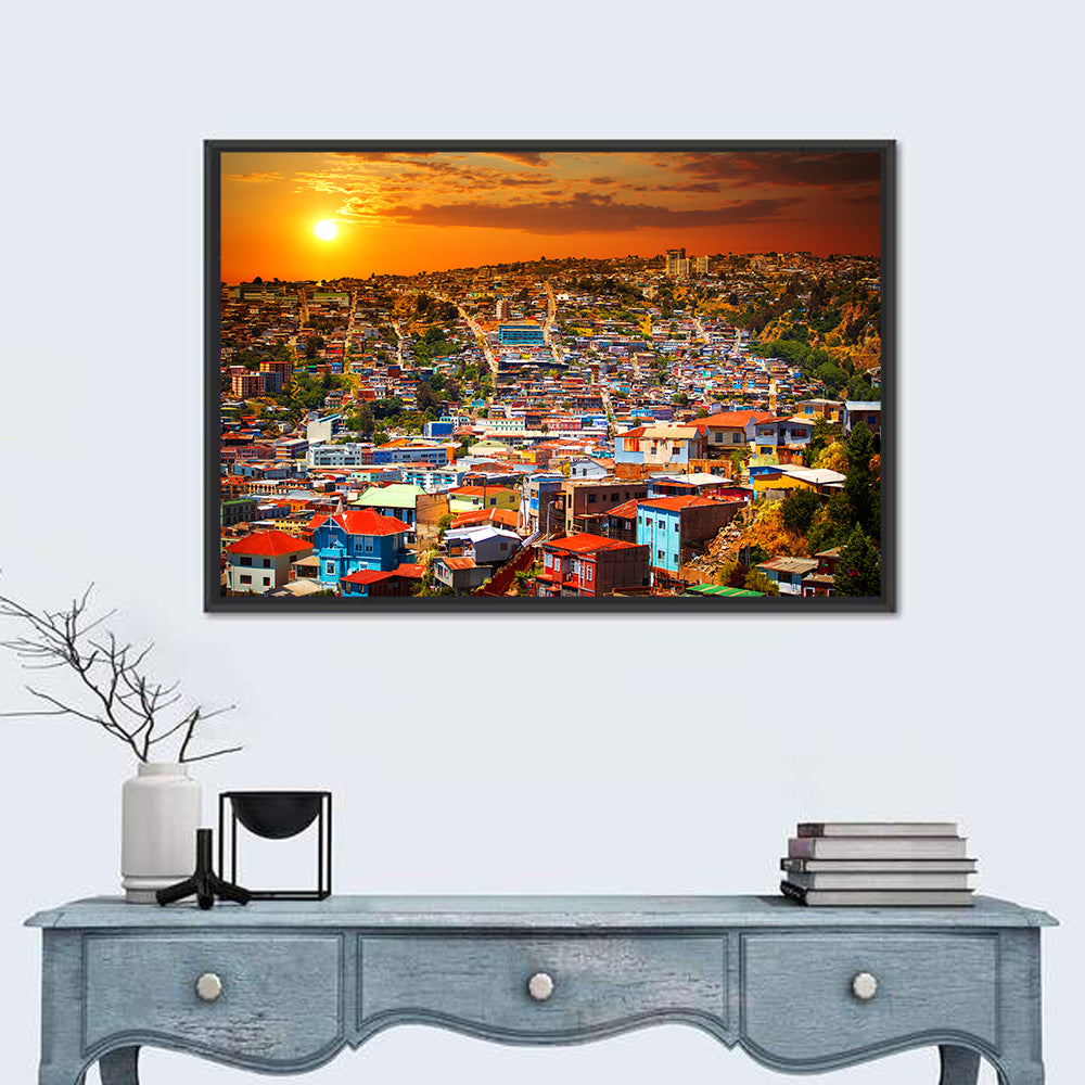 Valparaíso Hills Sunset Wall Art in a room, landscape