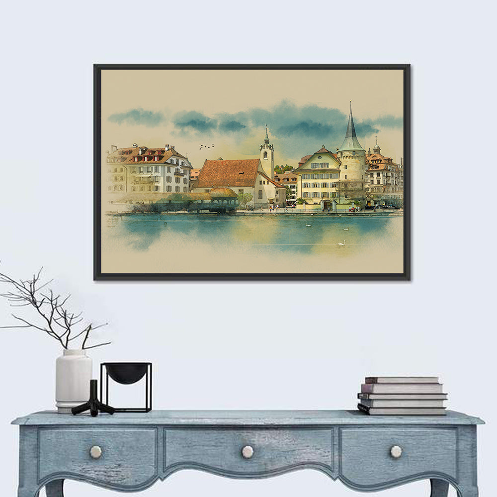 Lucerne Waterfront Sketch Wall Art