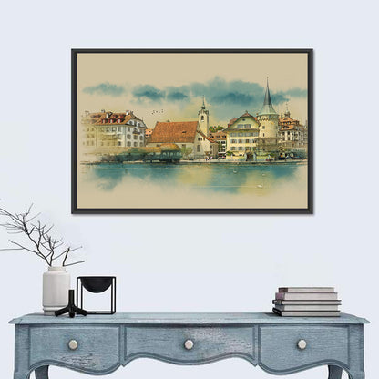 Lucerne Waterfront Sketch Wall Art
