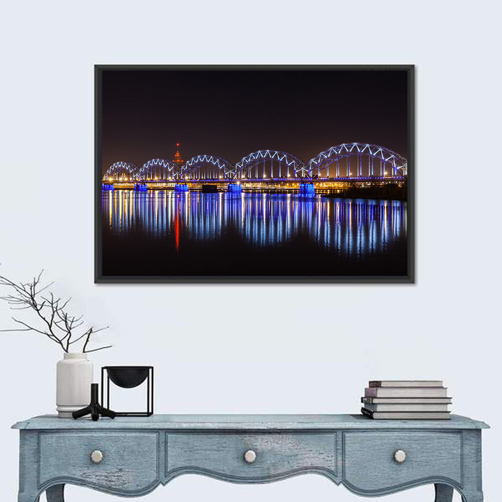 Riga Railway Bridge Nightscape Wall Art