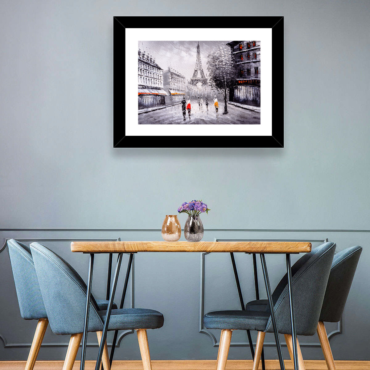 Paris Street with Eiffel Tower Wall Art in a room, landscape