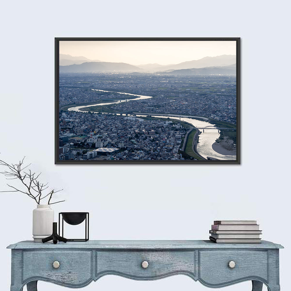 Gifu Aerial River View Wall Art in a room, landscape