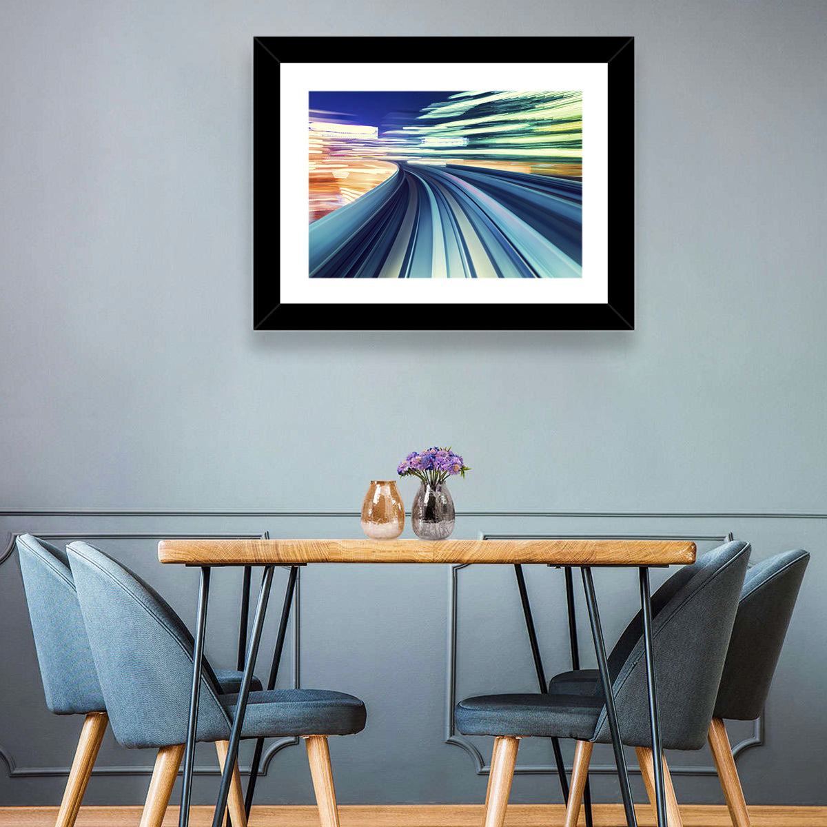 Curved Monorail Light Trails Wall Art