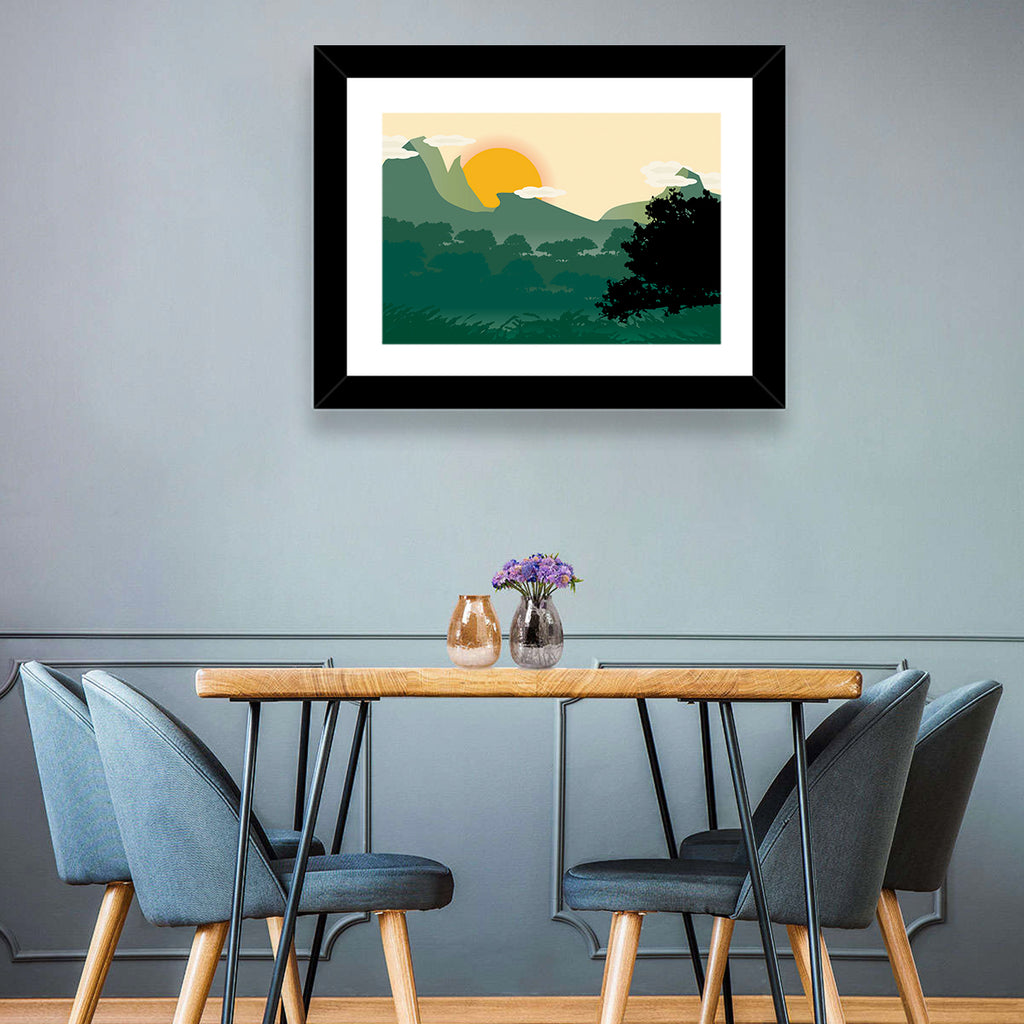 Geometric Mountain Forest Sunrise Wall Art