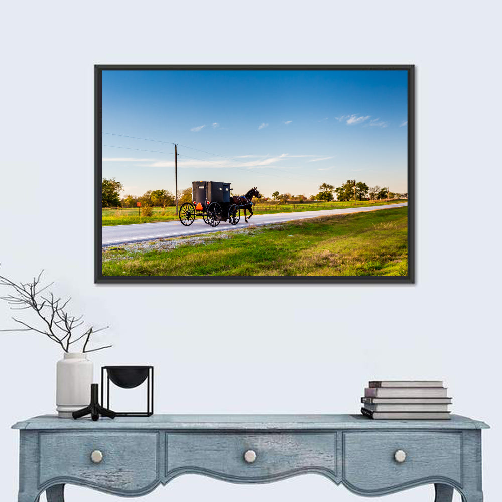 Amish Horse and Buggy, Oklahoma Wall Art in a room, landscape