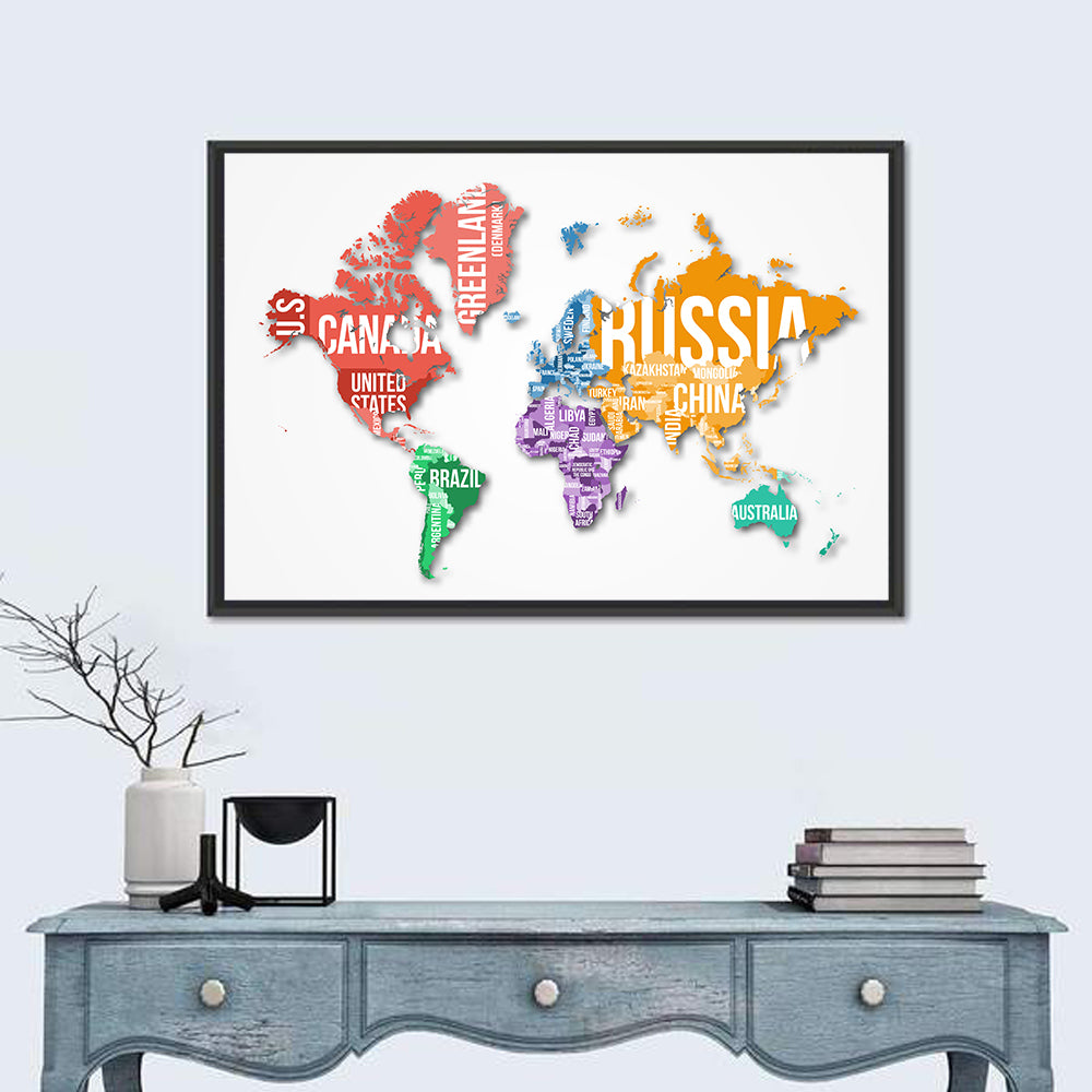 Colorful Country Name World Map Wall Art