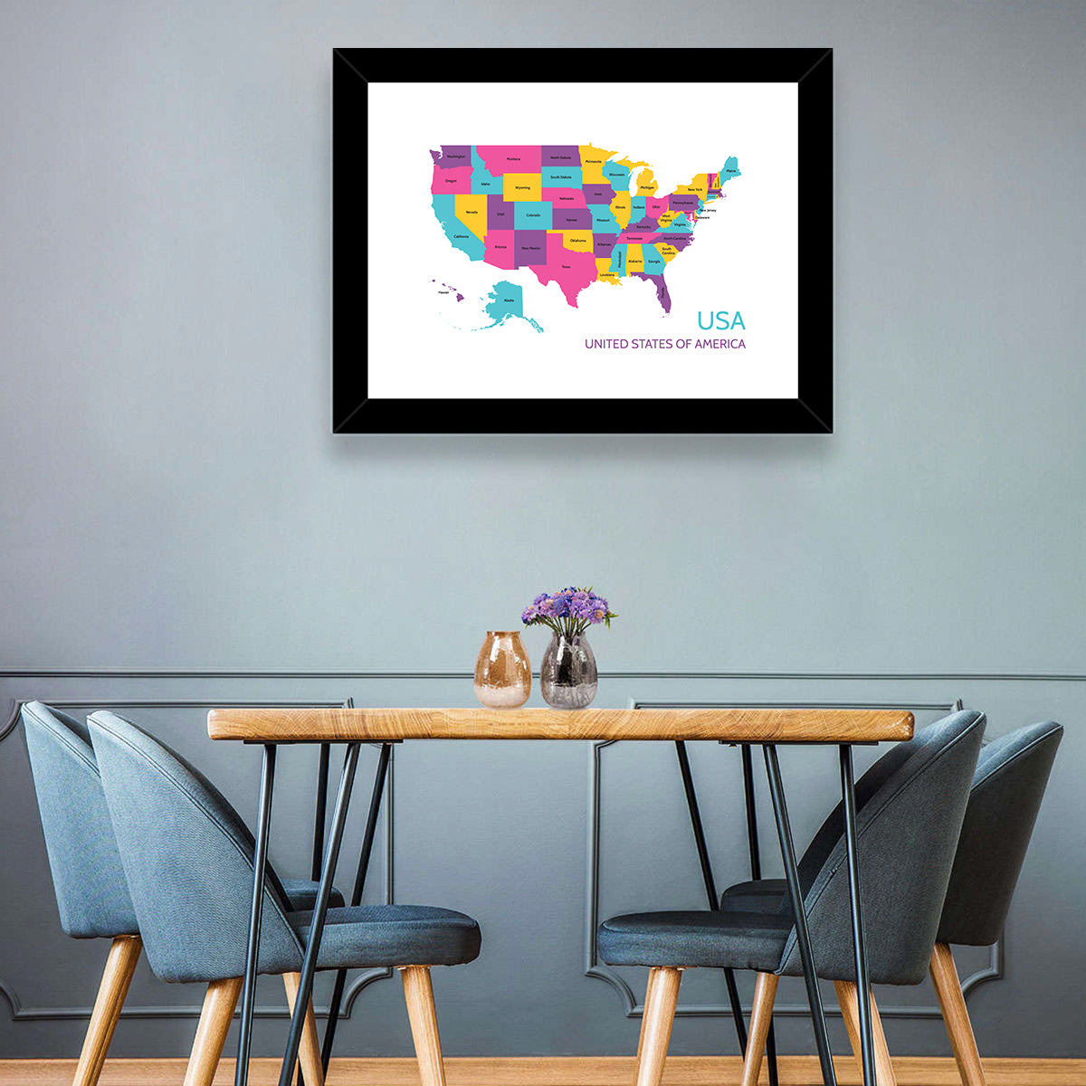 Detailed United States Map Wall Art
