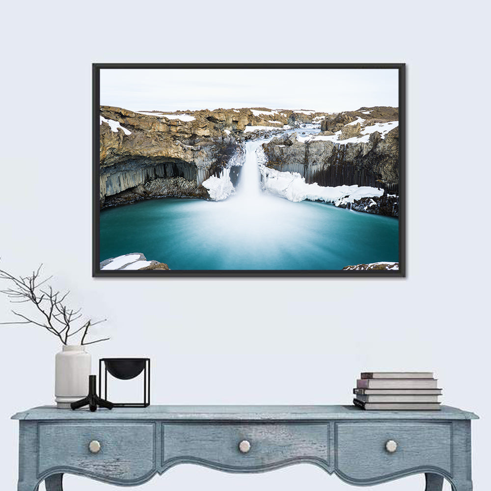 Aldeyjarfoss Basalt Waterfall Wall Art in a room, landscape