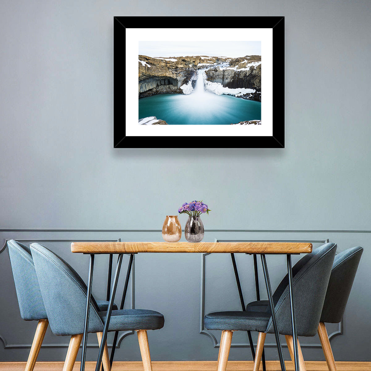 Aldeyjarfoss Basalt Waterfall Wall Art in a room, landscape