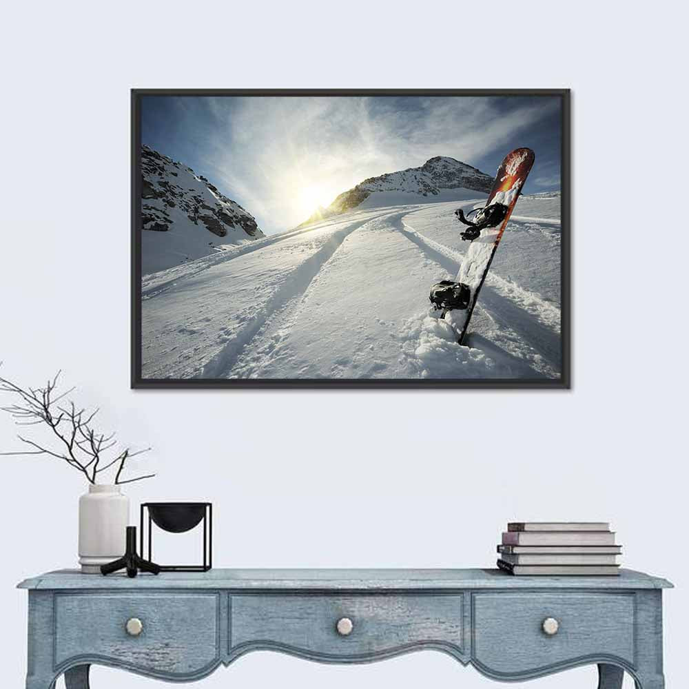 Snowboard on Snow-covered Mountain Slope Wall Art
