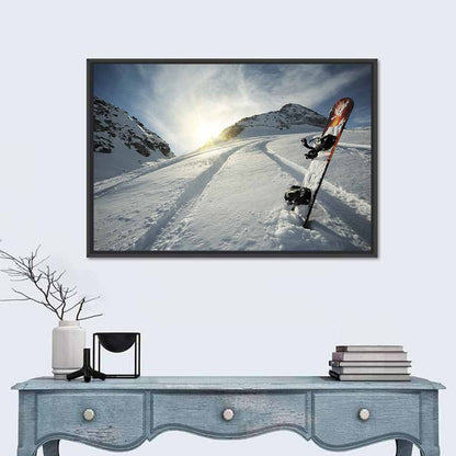 Snowboard on Snow-covered Mountain Slope Wall Art