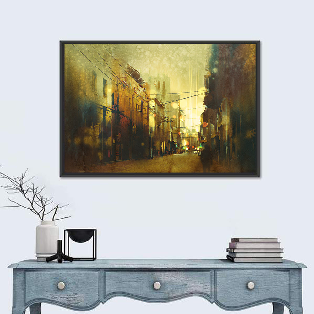 Golden Hour Urban Street Wall Art in a room, landscape