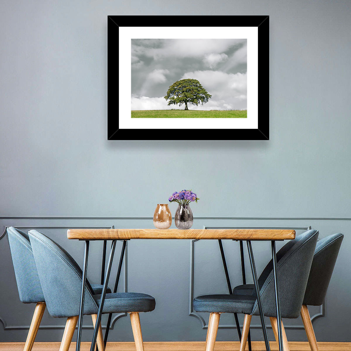 Solitary Oak in Meadow Wall Art in a room, landscape