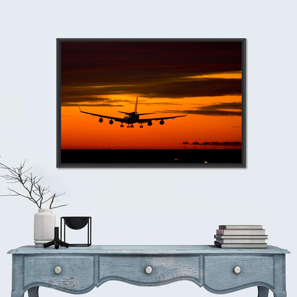 Airplane Landing at Sunset Wall Art
