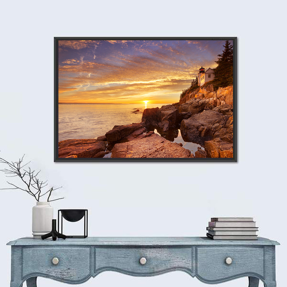 Bass Harbor Head Light at Sunset Wall Art in a room, landscape