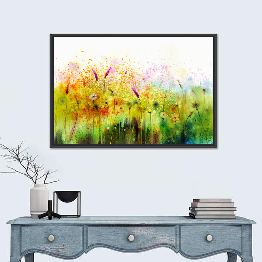 Cosmos Wildflowers Watercolor Wall Art in a room, landscape