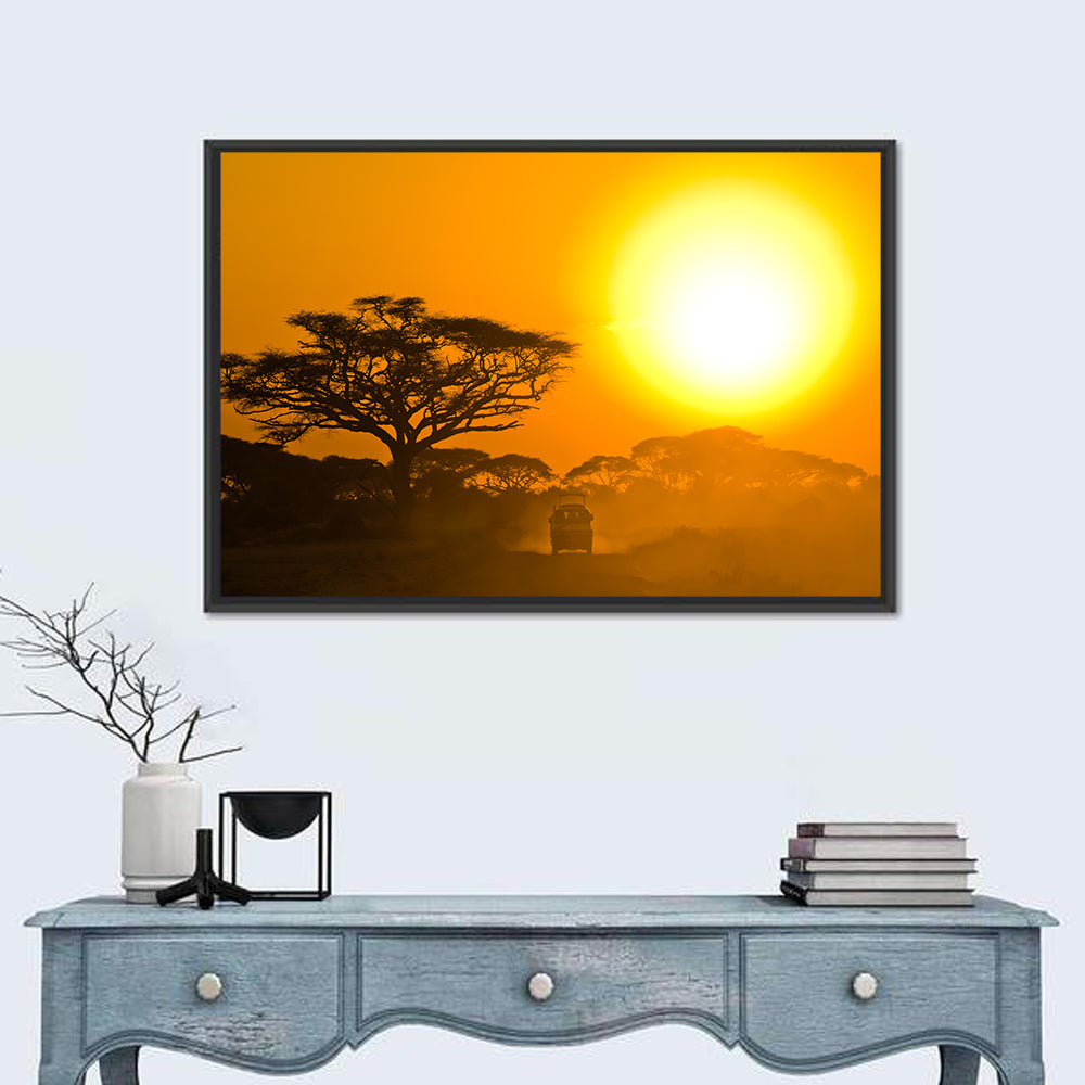 Jeep on Savannah at Sunset Wall Art in a room, landscape