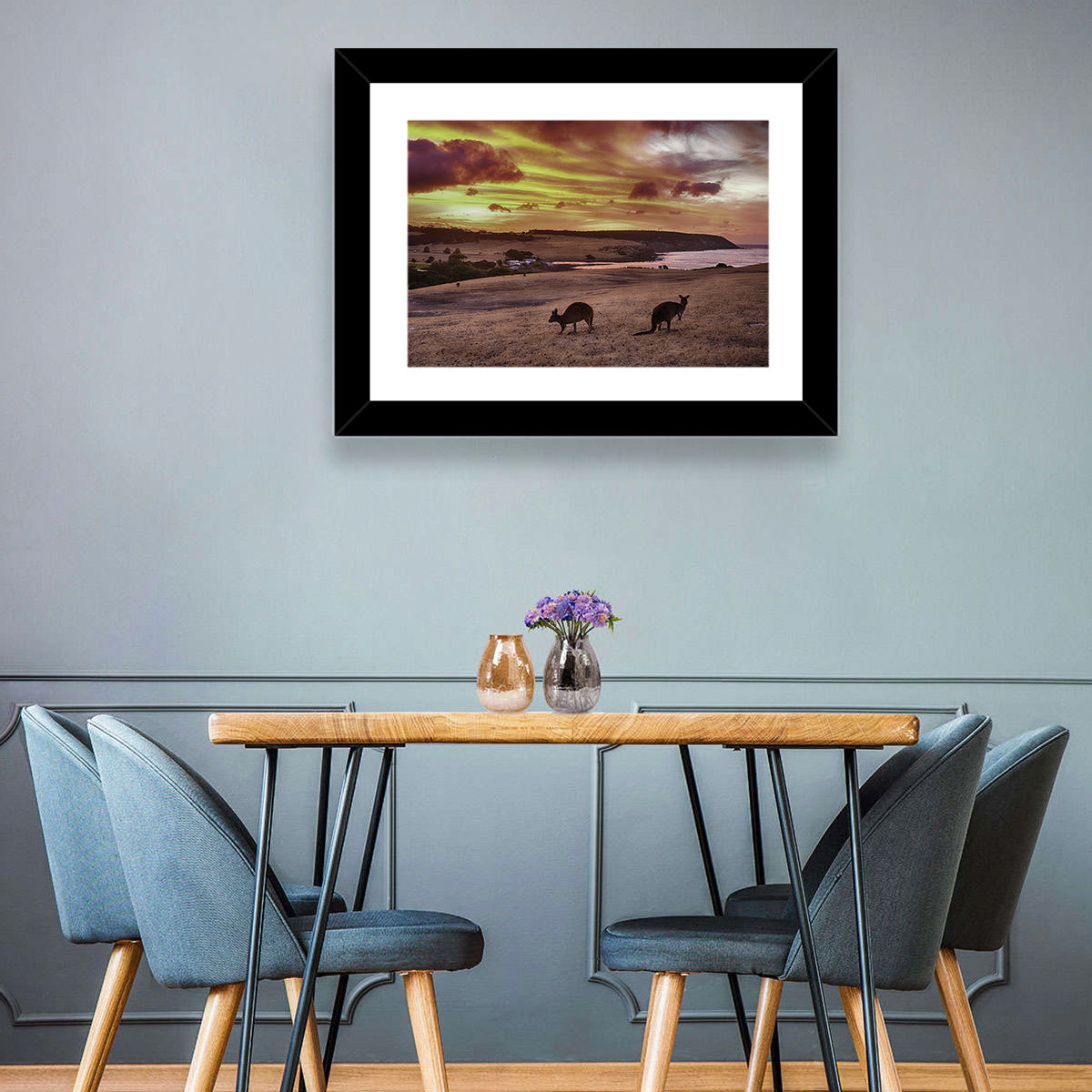 Two Kangaroos at Sunset Coast Wall Art