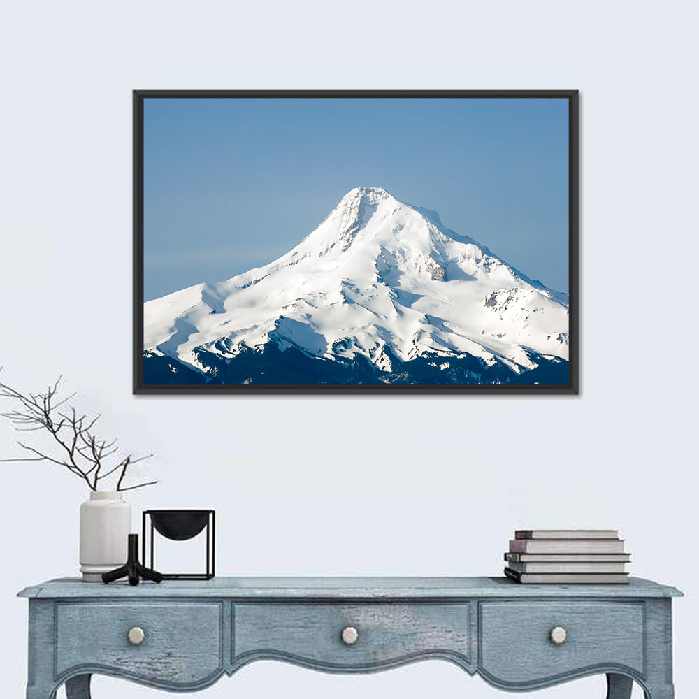 Mount Hood Winter Peak Wall Art in a room, landscape