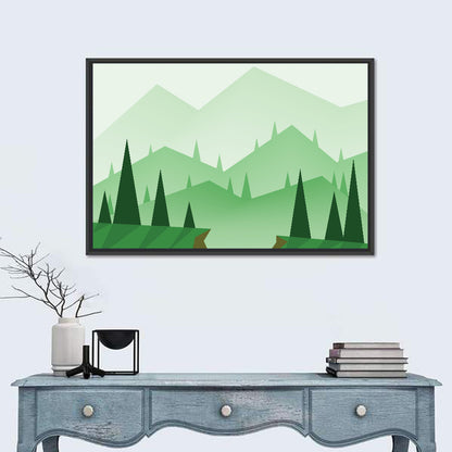 Misty Green Hills Illustration Wall Art