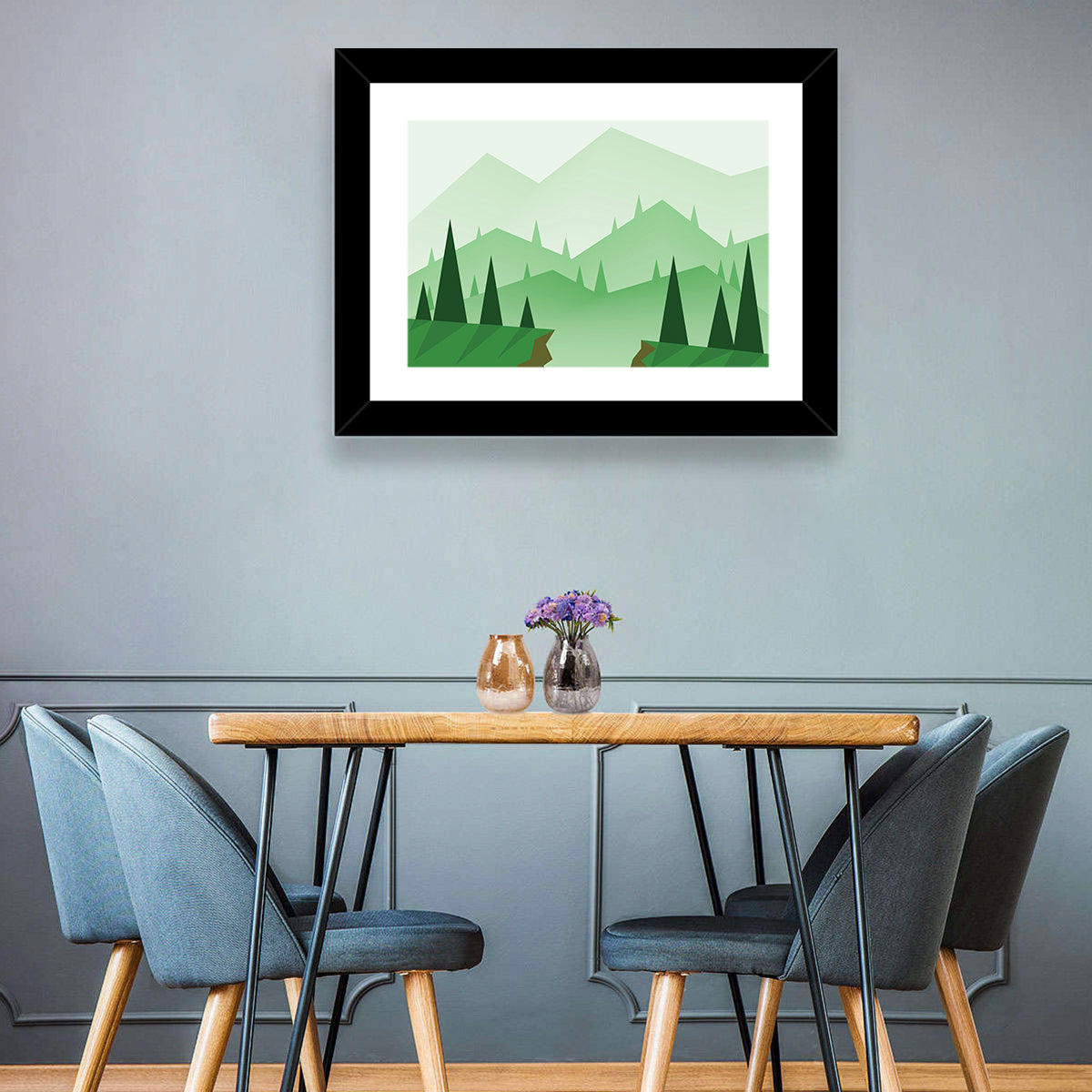 Misty Green Hills Illustration Wall Art