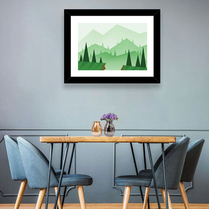 Misty Green Hills Illustration Wall Art