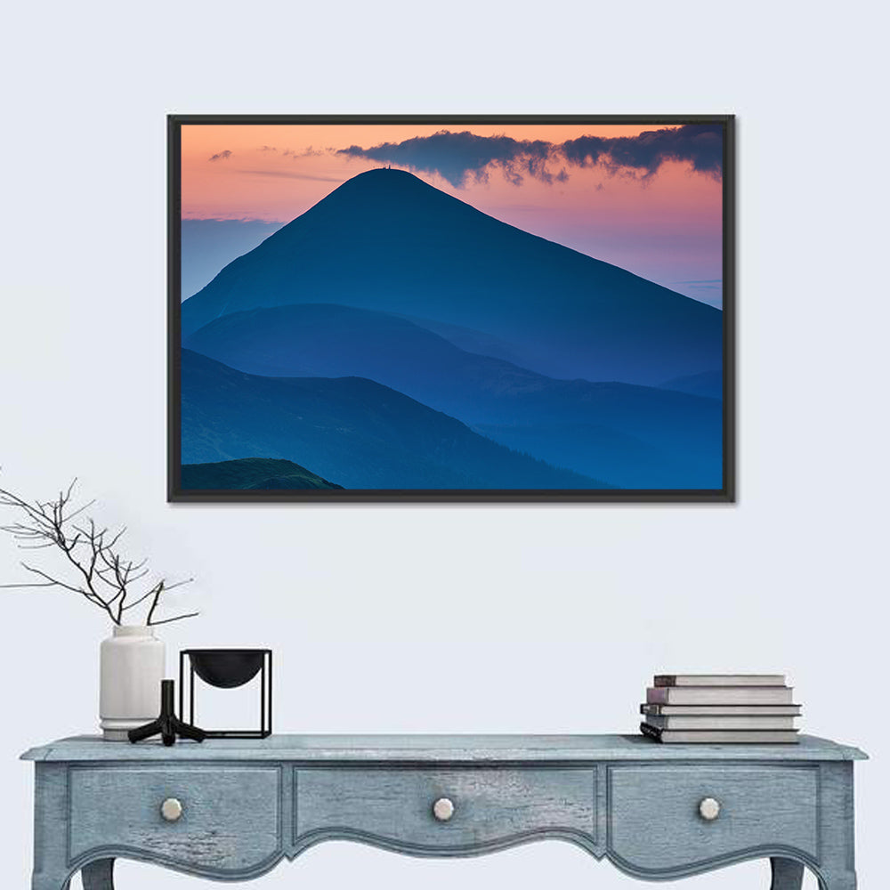 Twilight Mountain Range Wall Art in a room, landscape