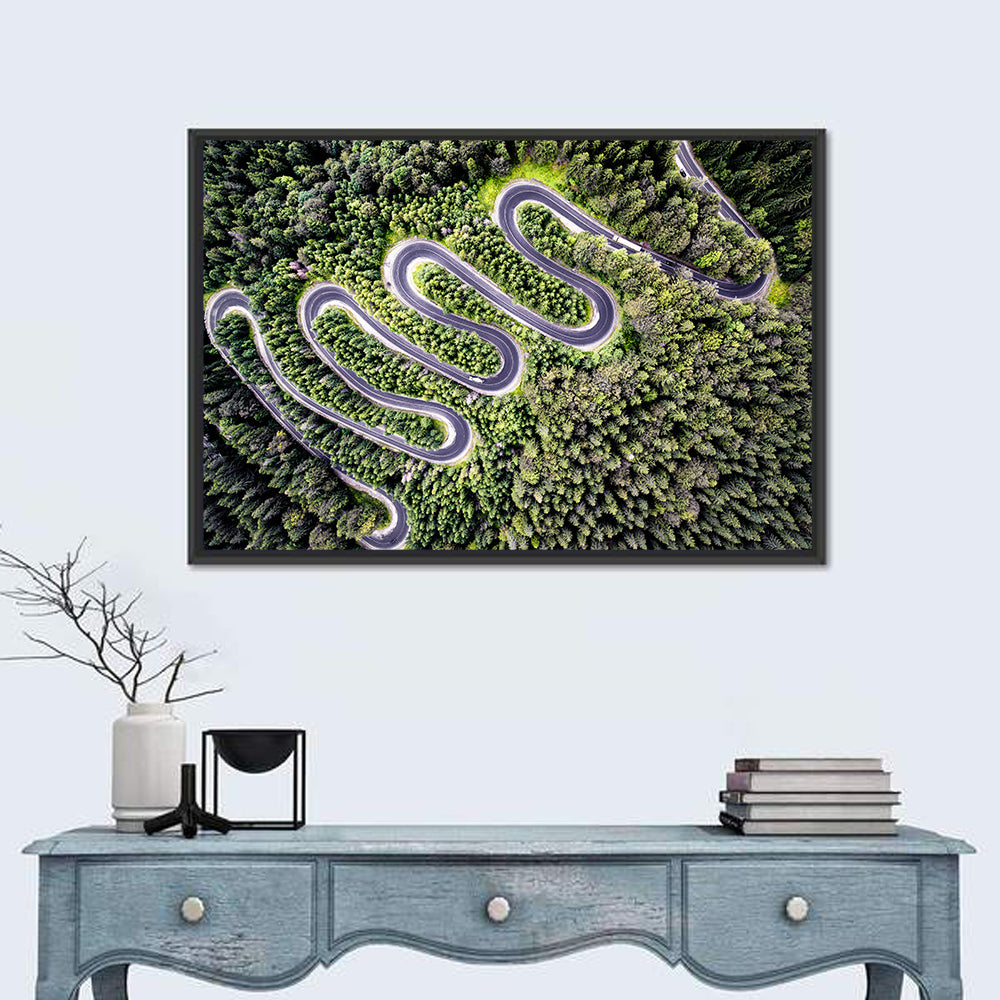 Serpentine Mountain Road Wall Art in a room, landscape