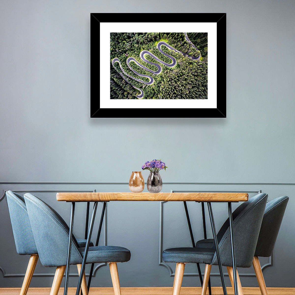 Serpentine Mountain Road Wall Art in a room, landscape