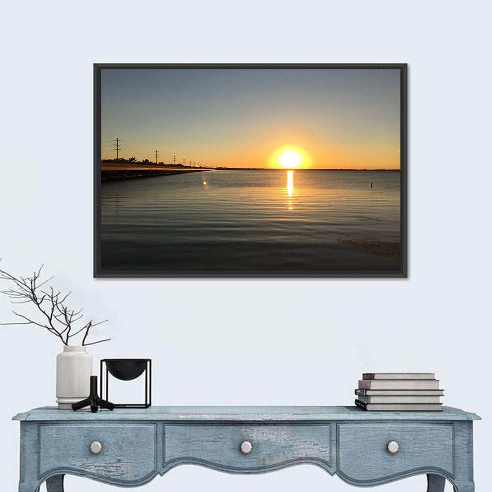 Lake Ray Hubbard Sunset Reflection Wall Art in a room, landscape