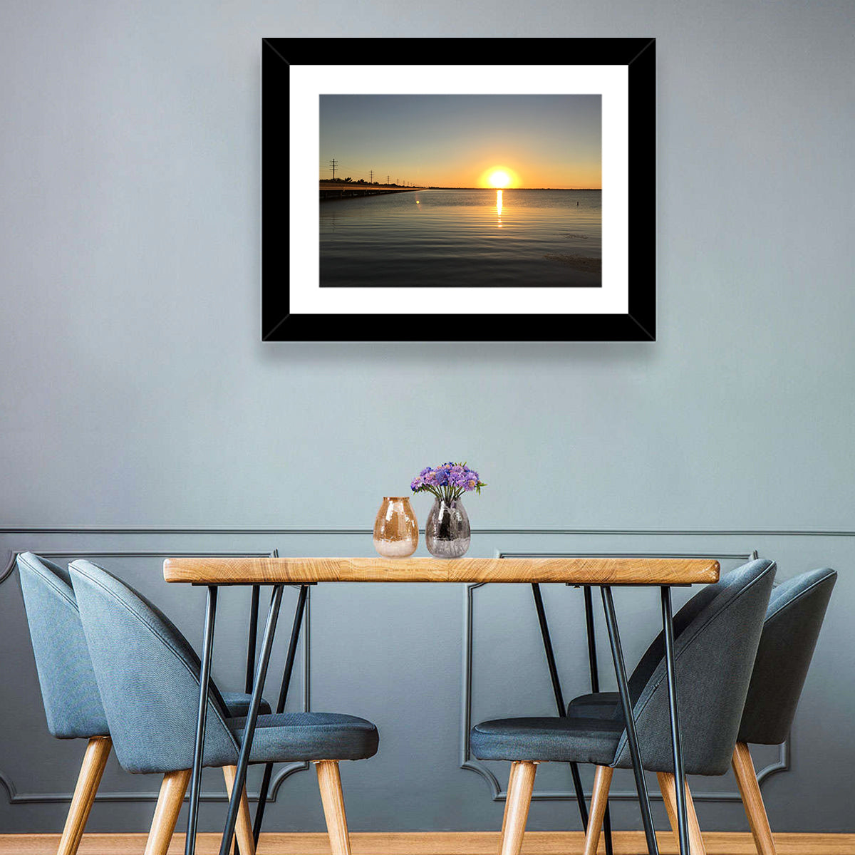 Lake Ray Hubbard Sunset Reflection Wall Art in a room, landscape