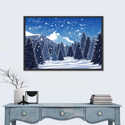 Snowy Evergreen Forest Illustration Wall Art
