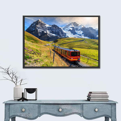 Red Alpine Train at Eiger Wall Art