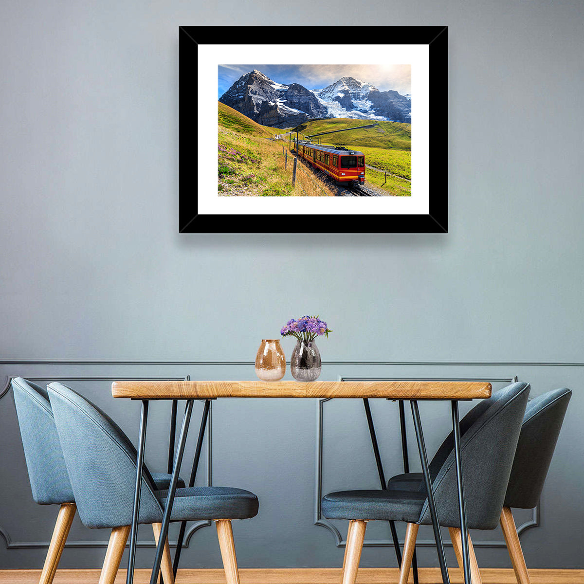 Red Alpine Train at Eiger Wall Art