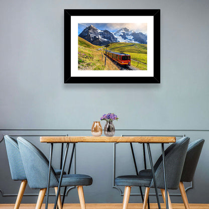 Red Alpine Train at Eiger Wall Art