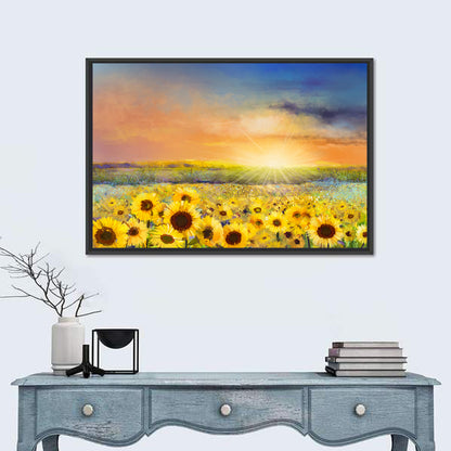 Sunburst Over Sunflower Field Wall Art