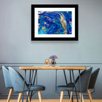 Blue and Gold Liquid Marble Swirls Wall Art