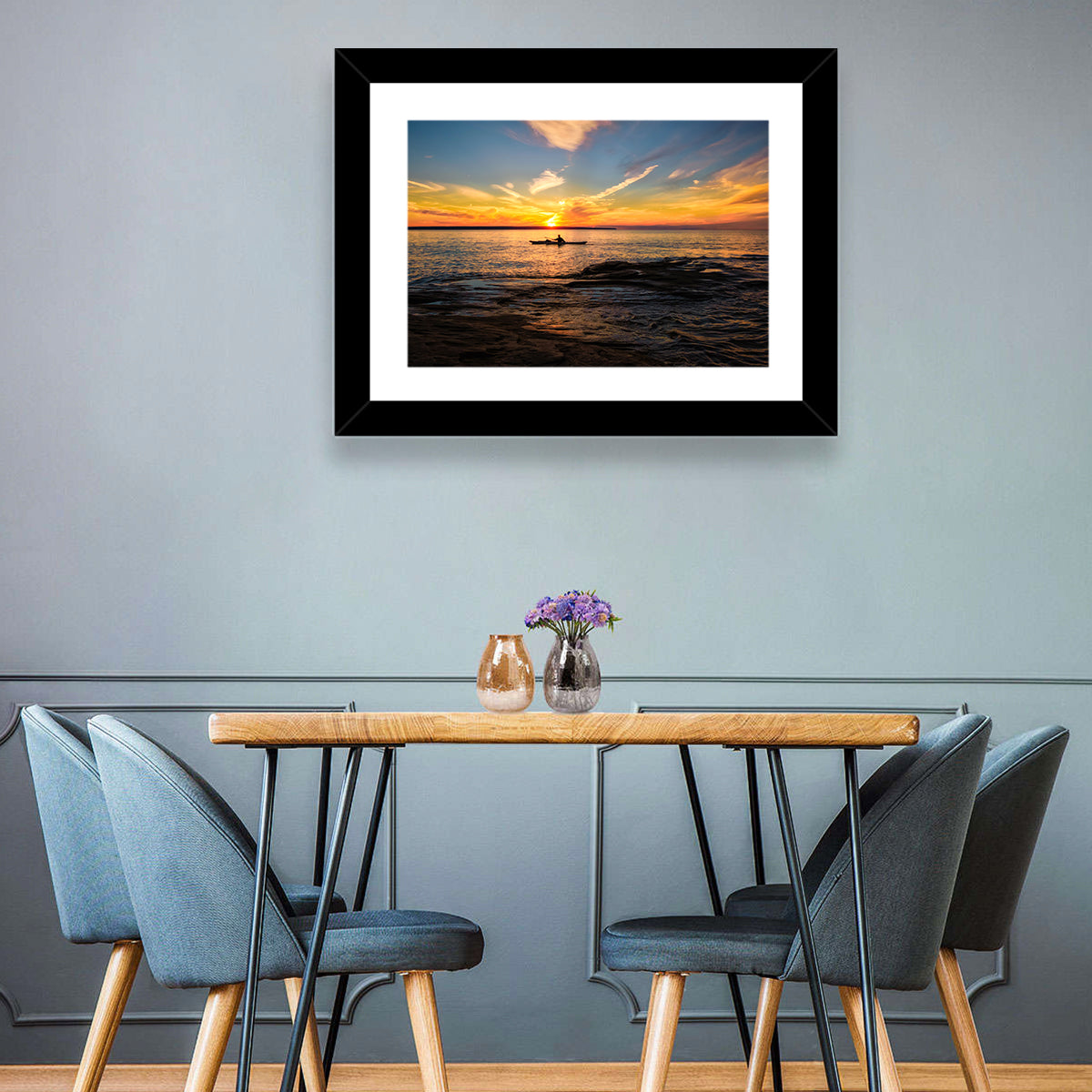 Lake Superior Sunset Wall Art in a room, landscape