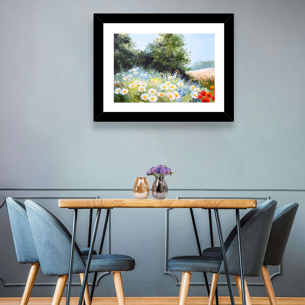Sunny Daisy Meadow with Red Poppies Wall Art