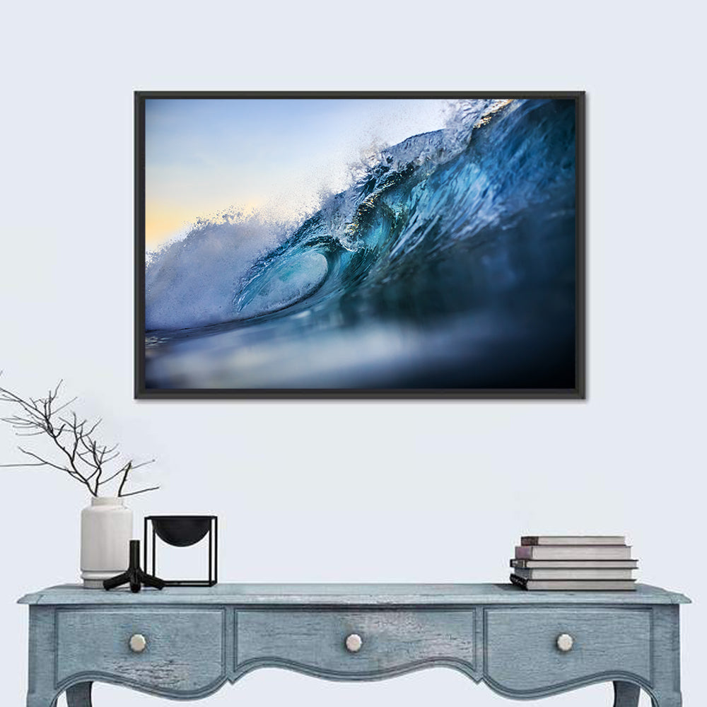 Golden Hour Barrel Wave Wall Art in a room, landscape