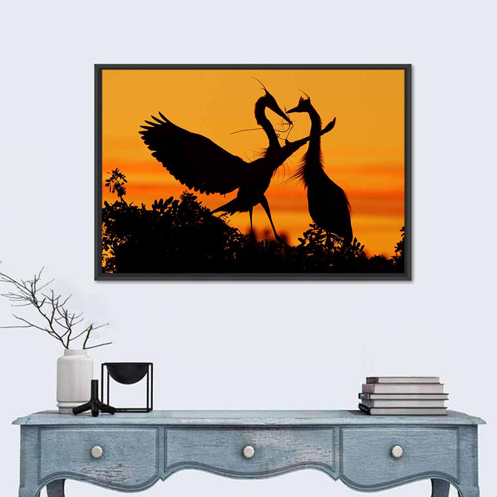 Heron Pair at Sunset Wall Art