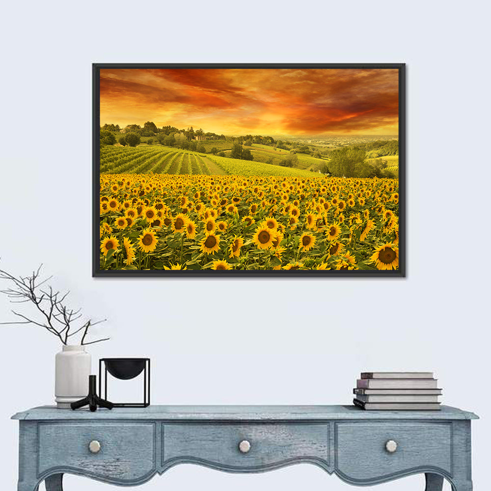 Sunflower Field at Golden Hour Wall Art