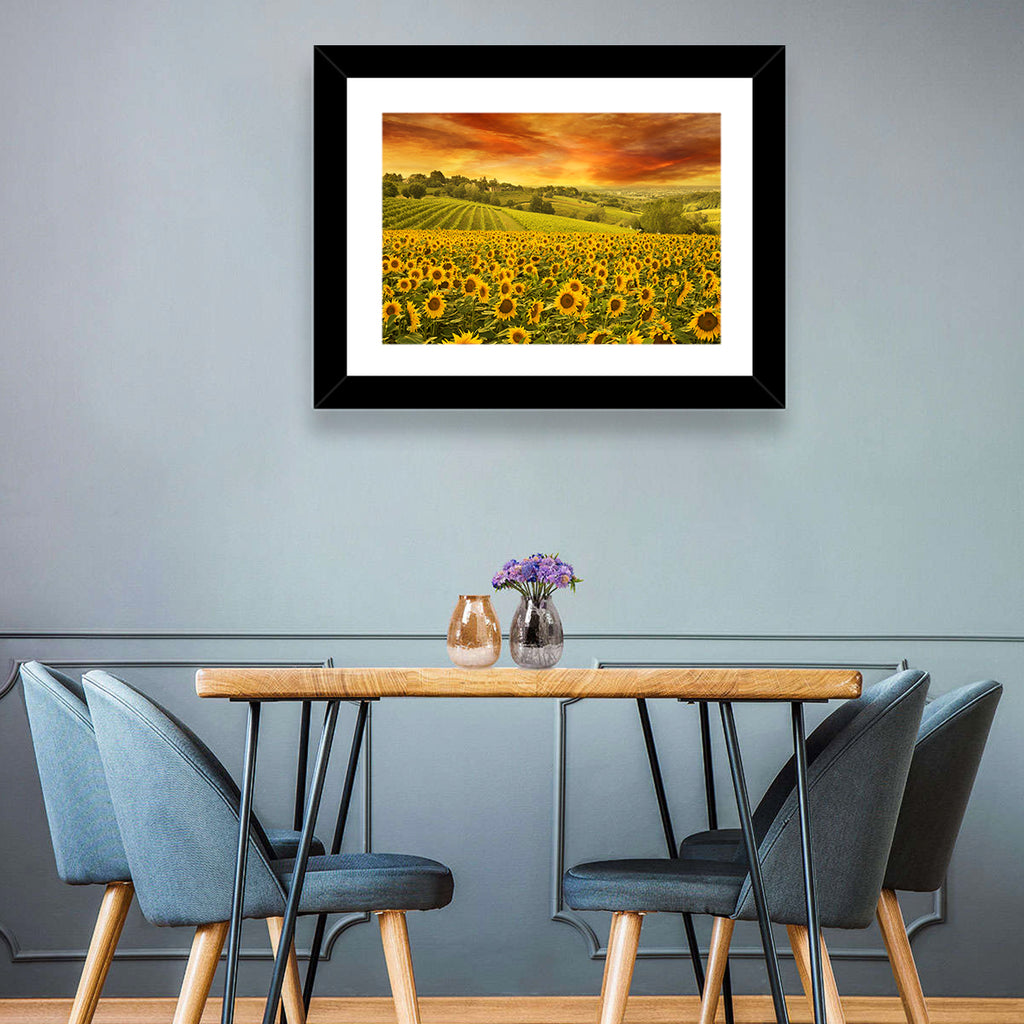 Sunflower Field at Golden Hour Wall Art