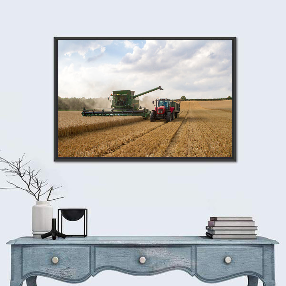 Wheat Harvest with Combine and Tractor Wall Art